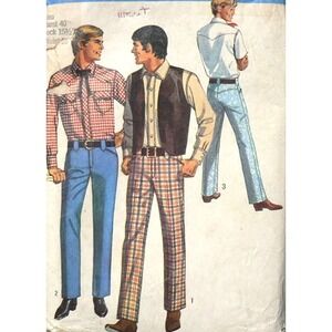 Vintage Simplicity Sewing Pattern #8300 Mens Shirt Vest Pants Chest 40 36W Uncut